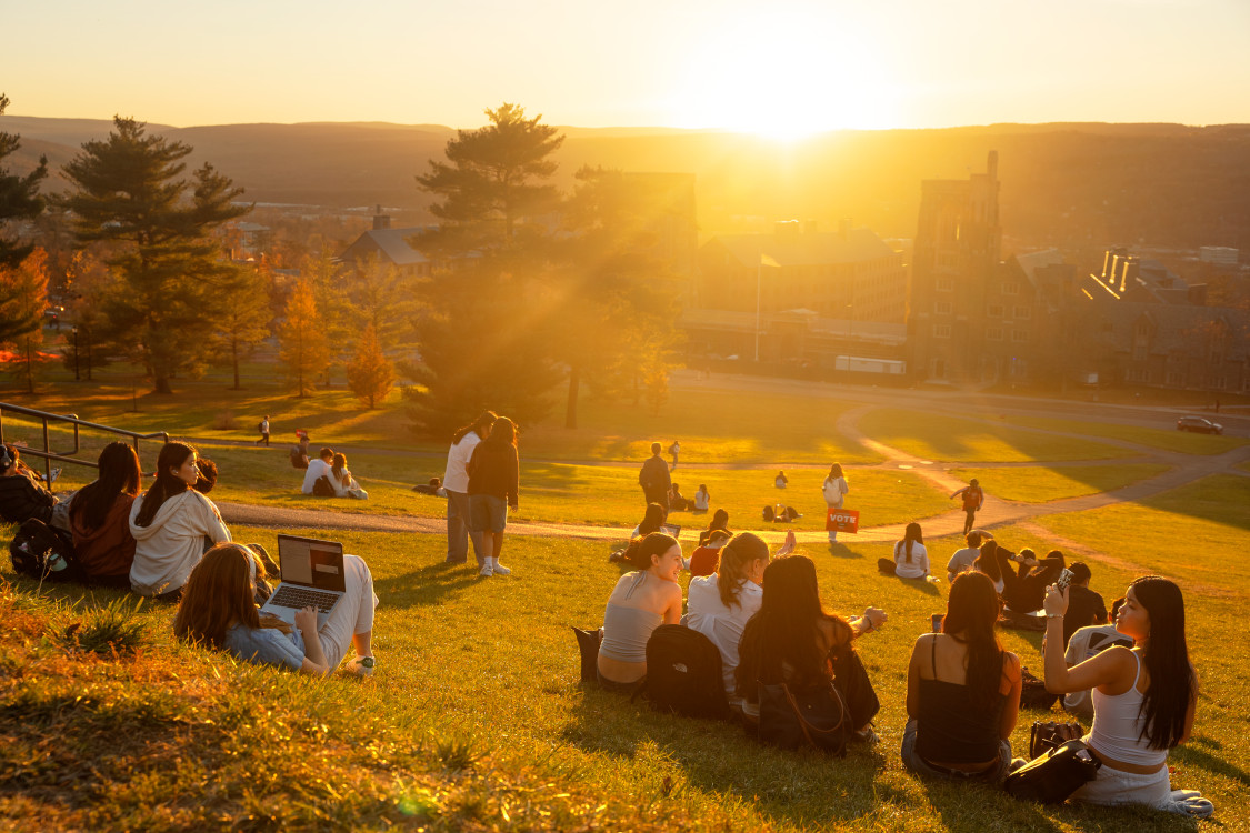 Students enjoying the sunshine on Libe slope