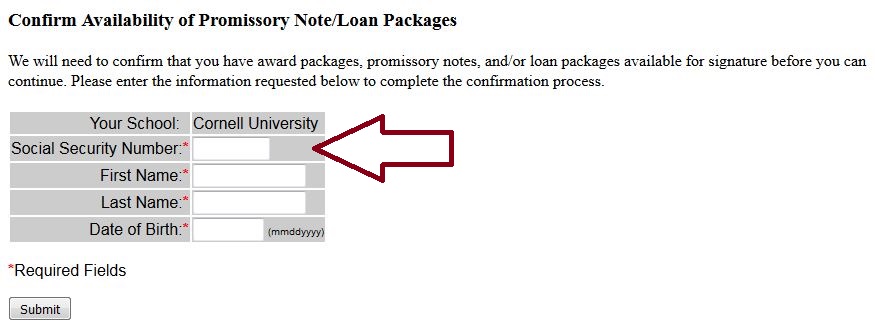 Arrow pointing to social security number field.